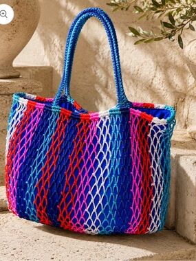 Blue Multi Fishnet Striped Tote